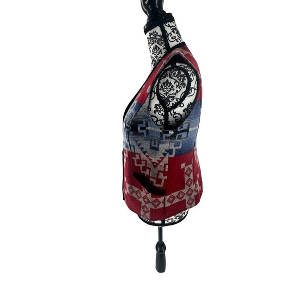 Pendleton Womens Southwestern Wool Vest Small Red/Blue Geometric Pattern USA Fab - Picture 11 of 16